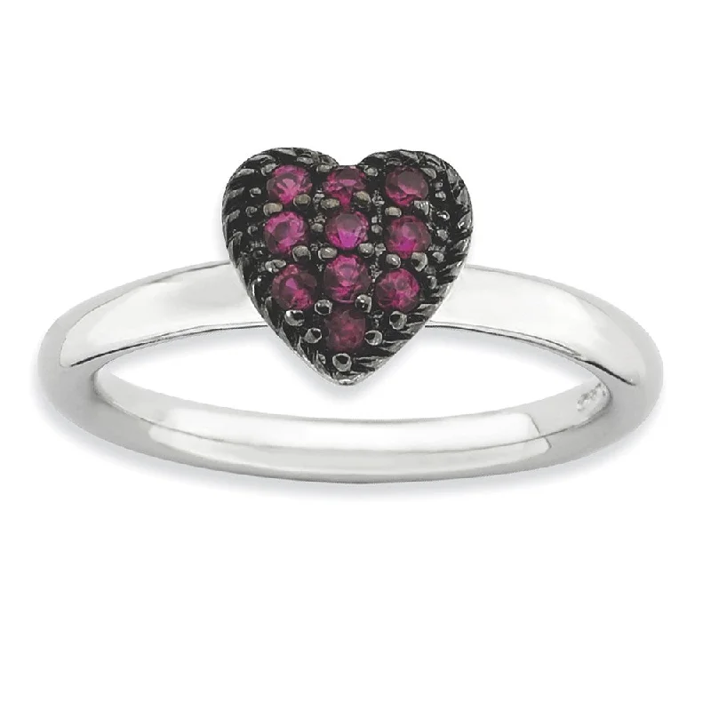 promise rings for women -Sterling Silver Stackable .40 Ctw Created Ruby Heart Ring