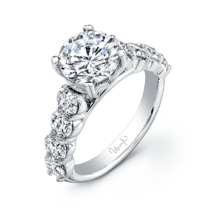 twisted band engagement rings -Uneek Round Diamond Engagement Ring with Extra-Large Melee Diamonds Shared-Prong Set on Upper Shank