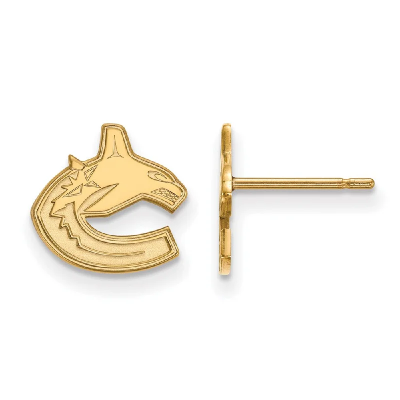 engraved earrings for women -SS 14k Yellow Gold Plated NHL Vancouver Canucks XS Post Earrings