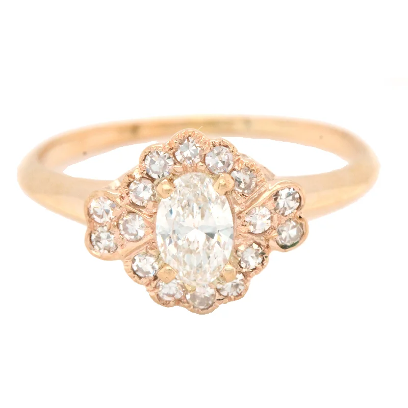 infinity band engagement rings -Vintage 14k Rose Gold 0.67ctw Diamond Halo Engagement Ring