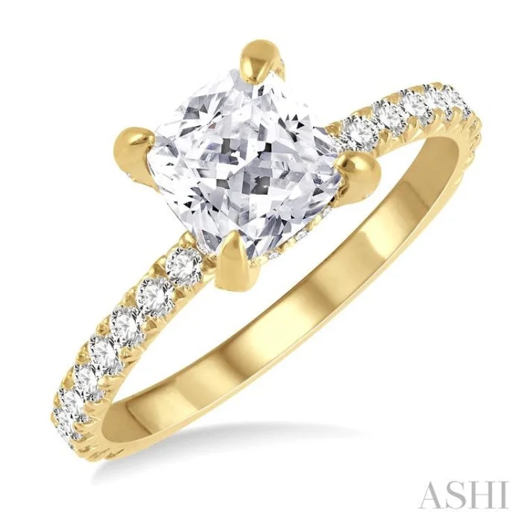 silver engagement rings -5/8 ctw Cushion Shape Round Cut Diamond Semi-Mount Engagement Ring in 14K Yellow Gold