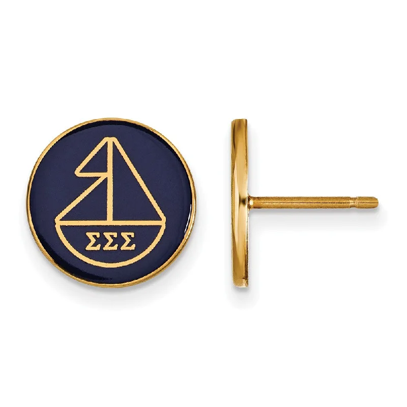 designer earrings for women -14K Plated Silver Sigma Sigma Sigma Enamel Sailboat Post Earrings