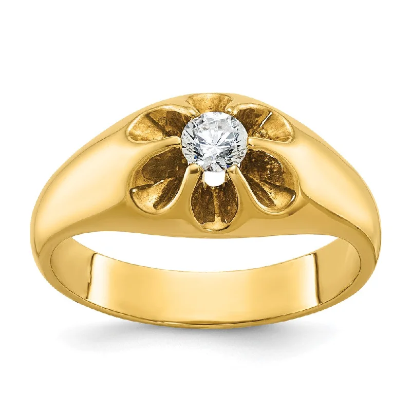 stacking rings for women -14K Yellow Gold & 1/4 Ct Diamond Flower Tapered Band