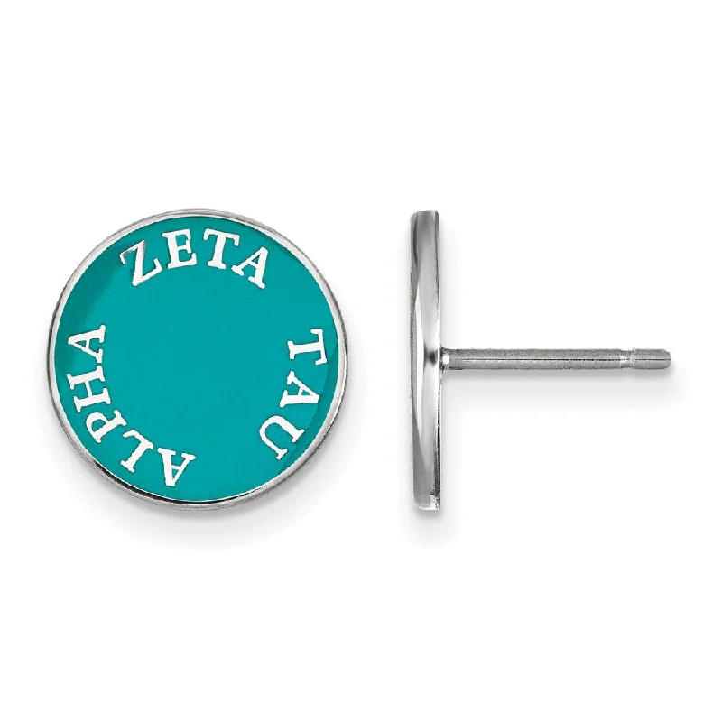 gemstone earrings for women -Sterling Silver & Blue-Green Enamel Zeta Tau Alpha Post Earrings