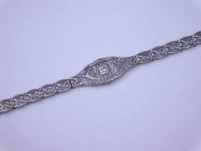 silver bracelets for women -14K ART DECO DIAMOND BRACELET