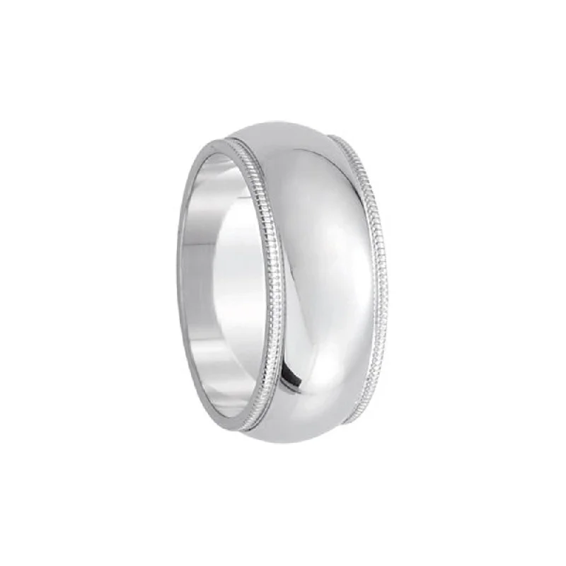 pearl rings for women -8mm Milgrain Edge Domed Band in 14k White Gold