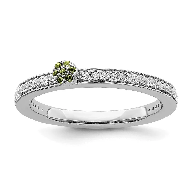 modern geometric rings for women -14k White Gold, Peridot & 1/8 Ctw Diamond Stackable Ring