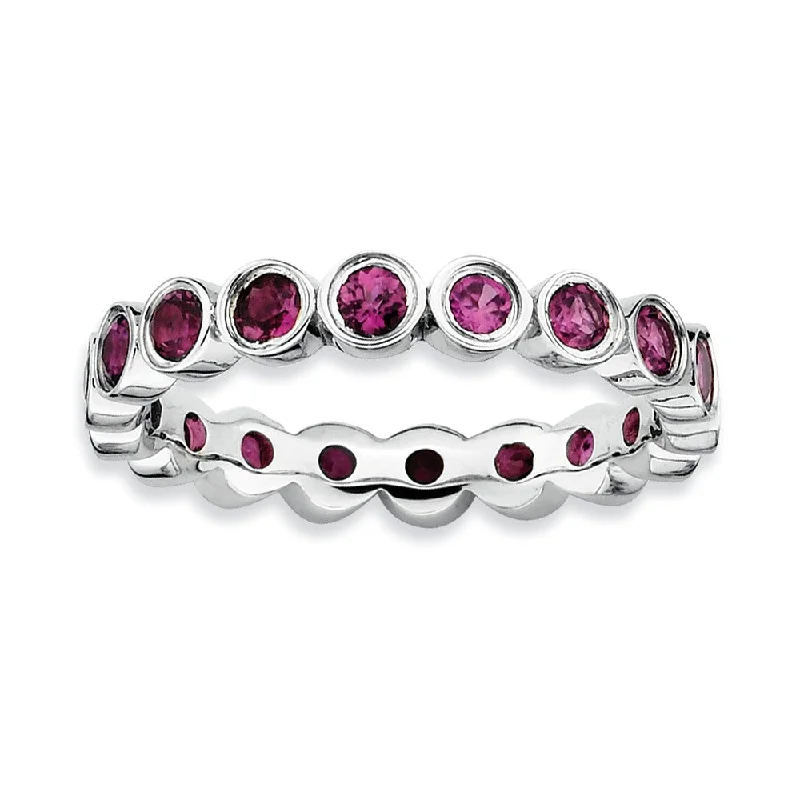 adjustable rings for women -Sterling Silver Stackable Bezel Set Rhodolite Garnet 3.5mm Band