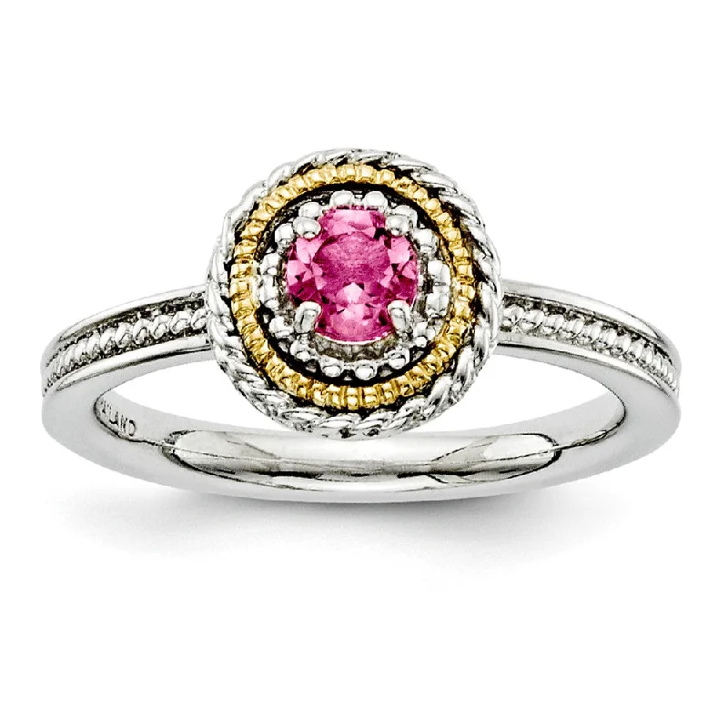 zodiac sign rings for women -Sterling Silver & 14K Gold Plated Stackable Pink Tourmaline Ring