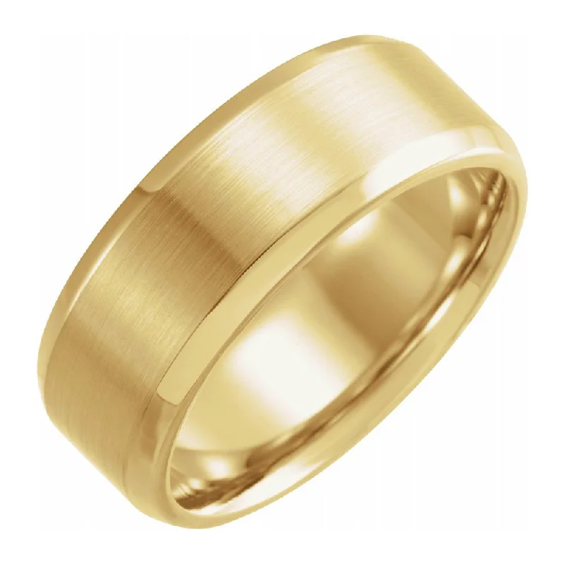 cocktail rings for women -8mm 14K Yellow Gold Beveled Edge Satin Comfort Fit Band