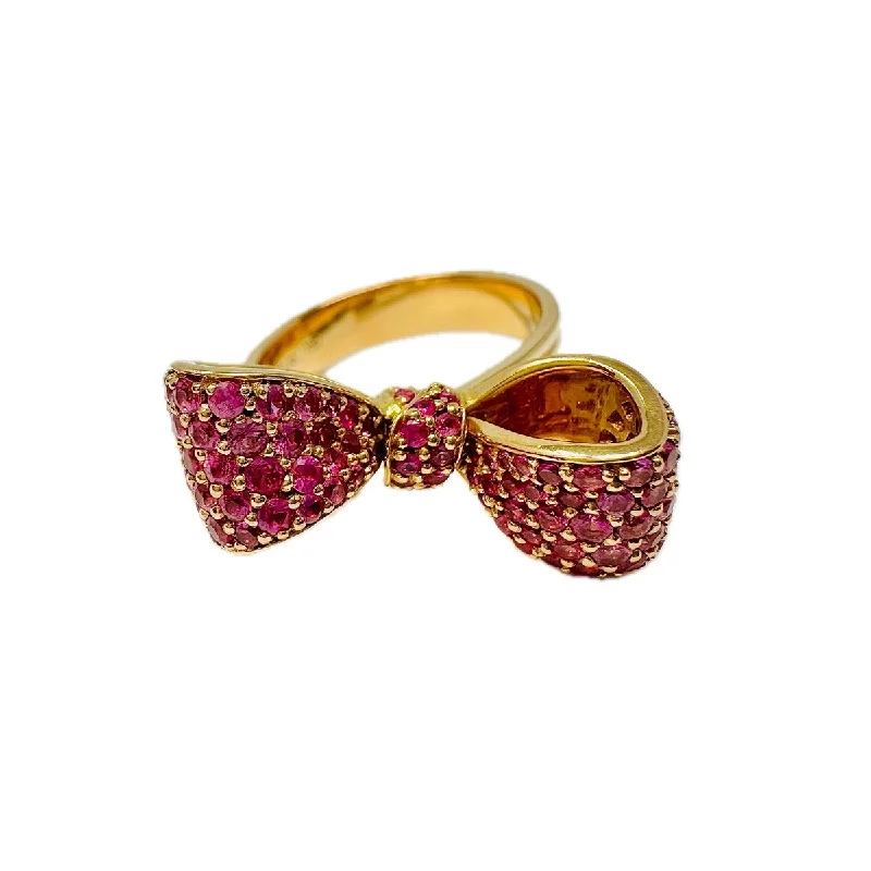 pave rings for women -Mimi So 18K Rose Gold Bow Ring with Pink Sapphires