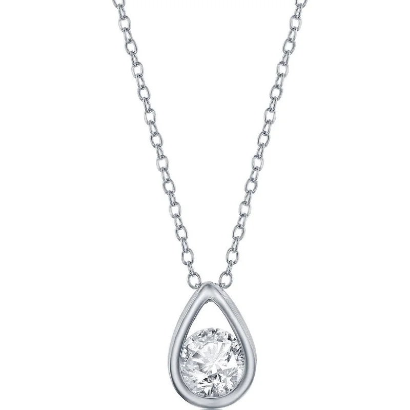 tiny layering necklaces for women -Classic Women's Necklace - Sterling Silver White Topaz Birthstone Pear-shaped | M-6891