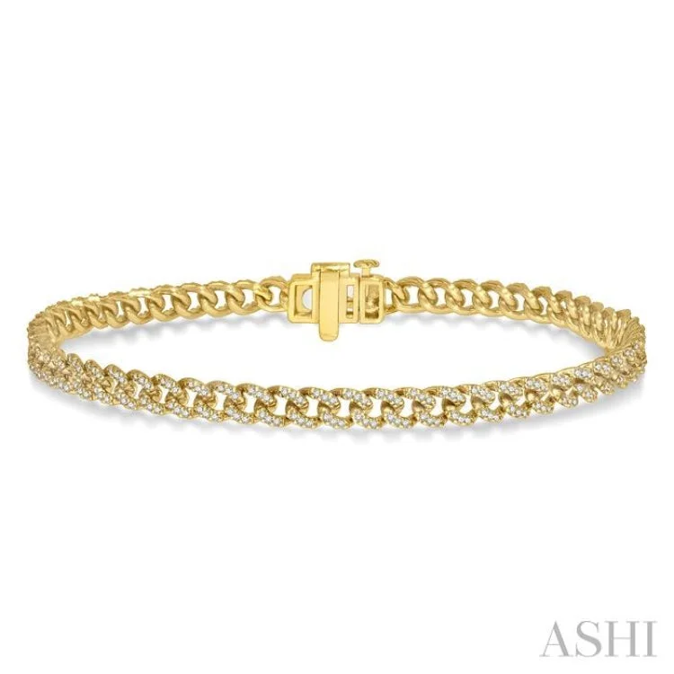 charm bracelets for women -1 Ctw Round Cut Diamond Curb Bracelet in 14K Yellow Gold