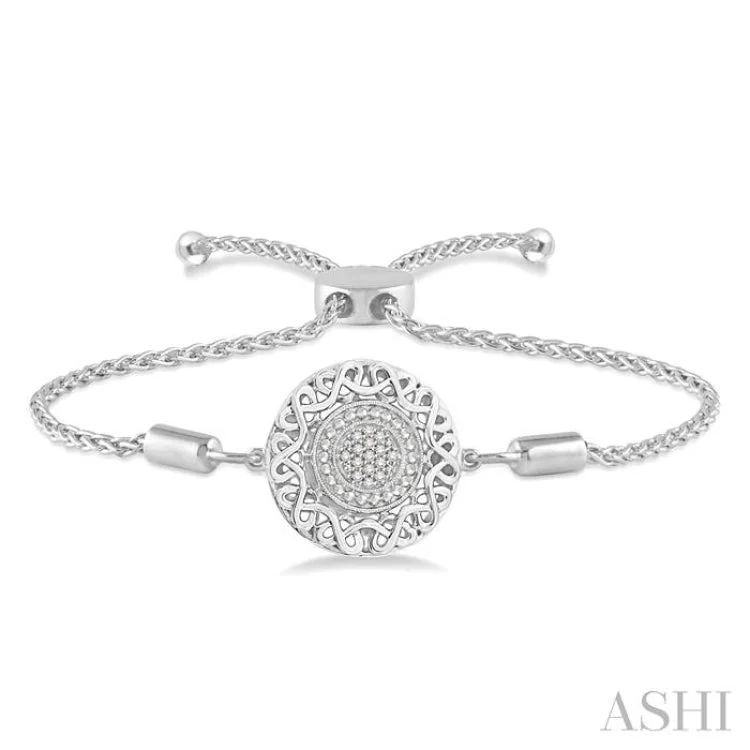 modern bracelets for women -1/20 Ctw Circular Lattice Medallion Round Cut Diamond Sterling Silver Lariat Bracelet