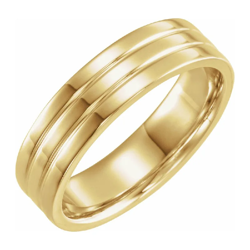 trendy rings for women -6mm 14K Yellow Gold Polished Ridged Comfort Fit Band