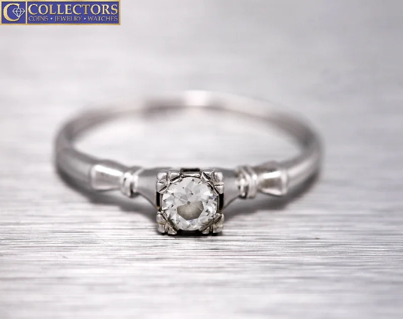 lab-grown diamond engagement rings -Ladies Vintage Estate 14K White Gold 0.33ct Diamond Solitaire Engagement Ring