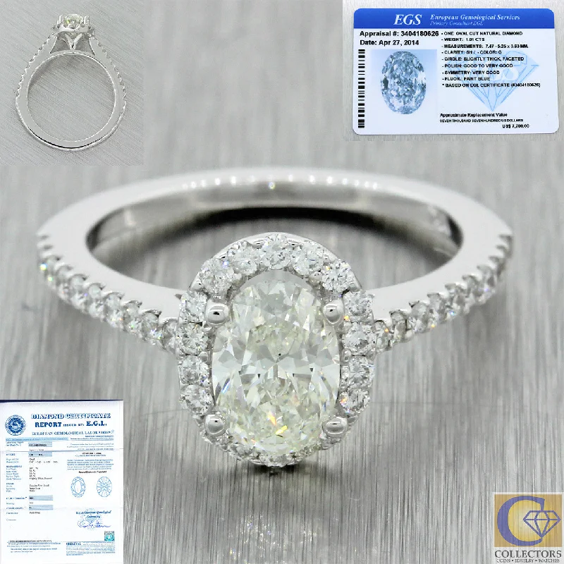 halo engagement rings -14k Solid White Gold 1.41ctw Oval Diamond Halo Engagement Ring EGL International