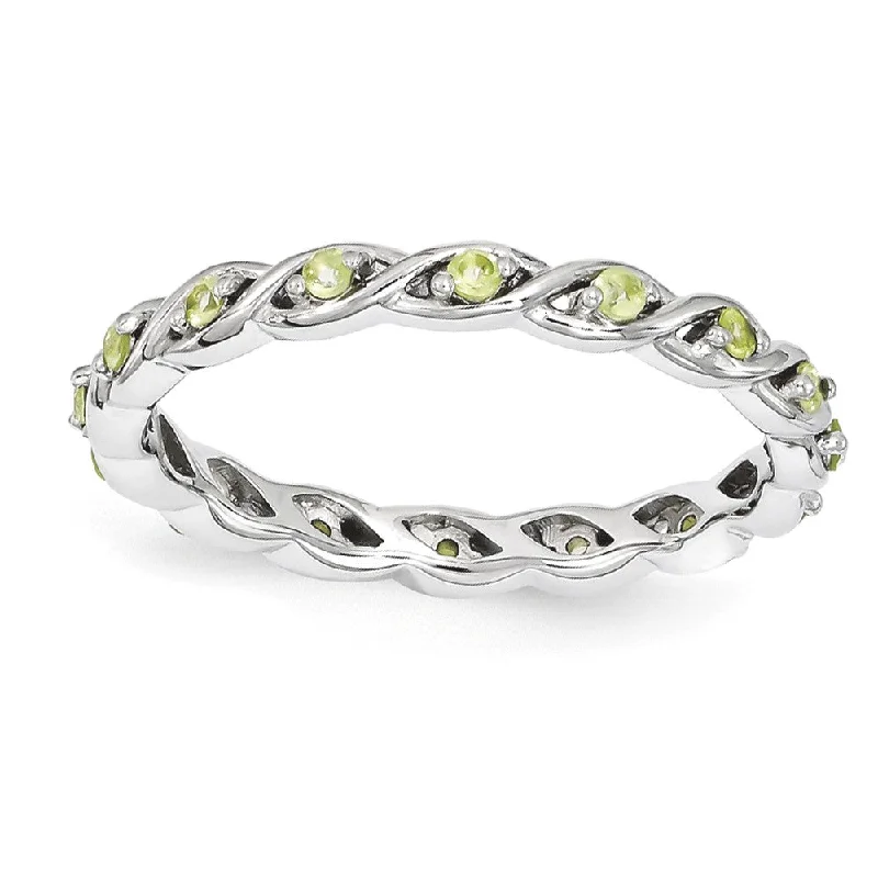 wide band rings for women -2.5mm Rhodium Plated Sterling Silver Stackable Peridot Twist Band