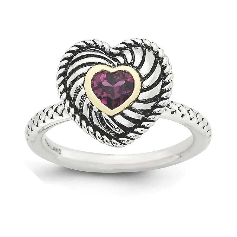 statement rings for women -Antiqued Sterling Silver Stackable Rhodolite Garnet Heart Ring