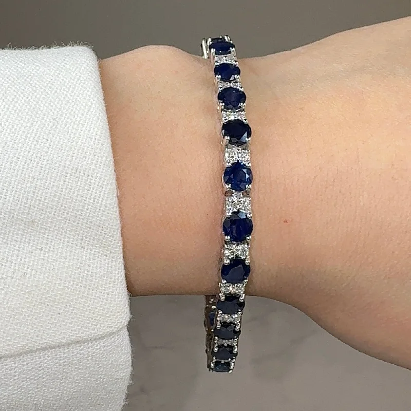 textured bracelets for women -Round Brilliant Diamond and Sapphire 4 Claw Bracelet BRDS45345