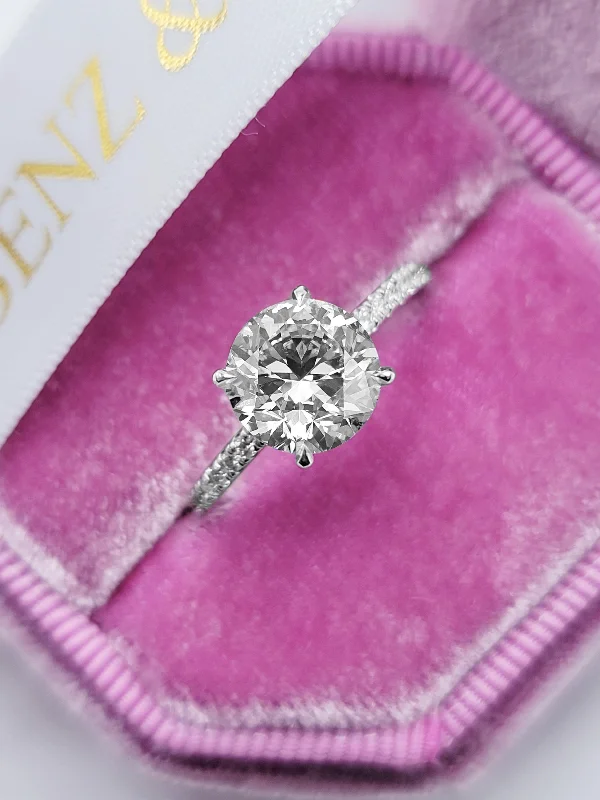 vintage diamond engagement rings -2.50 Carats Lab Grown Round Brilliant Cut Micropave Side Stones Hidden Halo Accented Prongs Diamond Engagement Ring