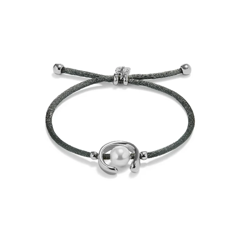 silver bracelets for women -UNOde50  Sterling Silver-Plated Blackish Thread Bracelet With Shell Pearl Accessory Size Medium