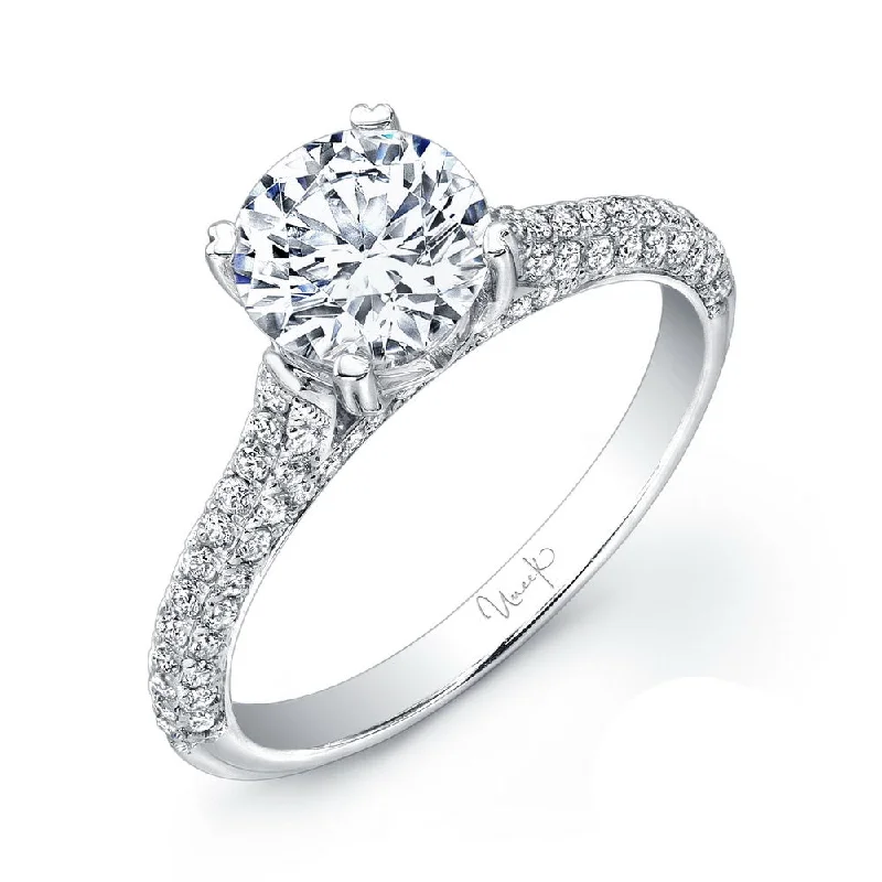 dainty engagement rings -Uneek Round Diamond Non-Halo Engagement Ring with Three-Sided Pave Upper Shank