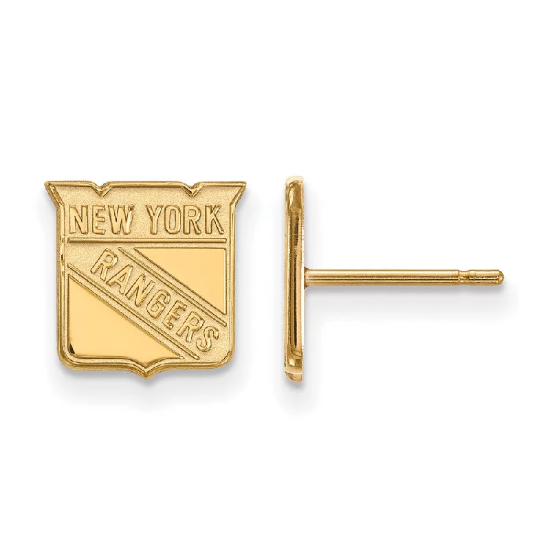 classic solitaire earrings for women -SS 14k Yellow Gold Plated NHL New York Rangers XS Post Earrings