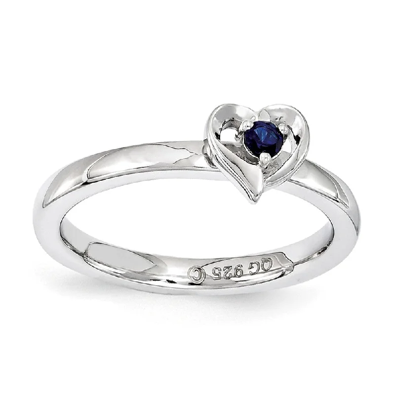 pave rings for women -Sterling Silver Stackable Expressions Created Sapphire 6mm Heart Ring