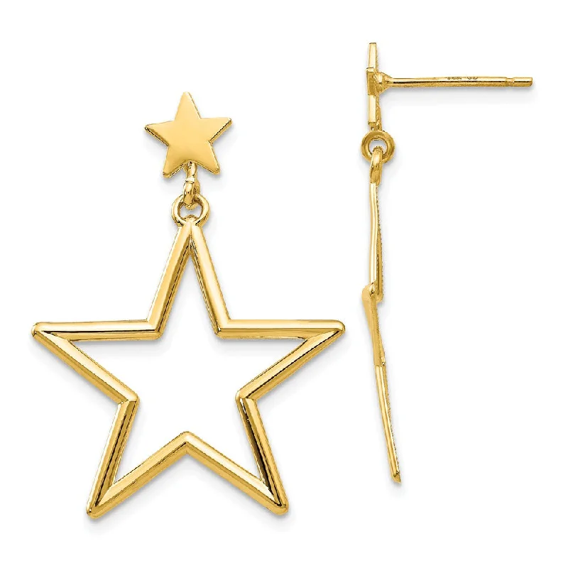 chain earrings for women -23mm Open Star Dangle Post Earrings in 14k Yellow Gold