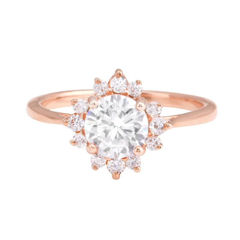 high-end engagement rings -Round Diamond Sunburst Engagement Ring