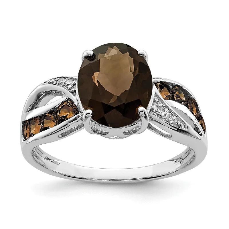 minimalist rings for women -Smoky Quartz & .02 Ctw Diamond Split Shank Sterling Silver Ring