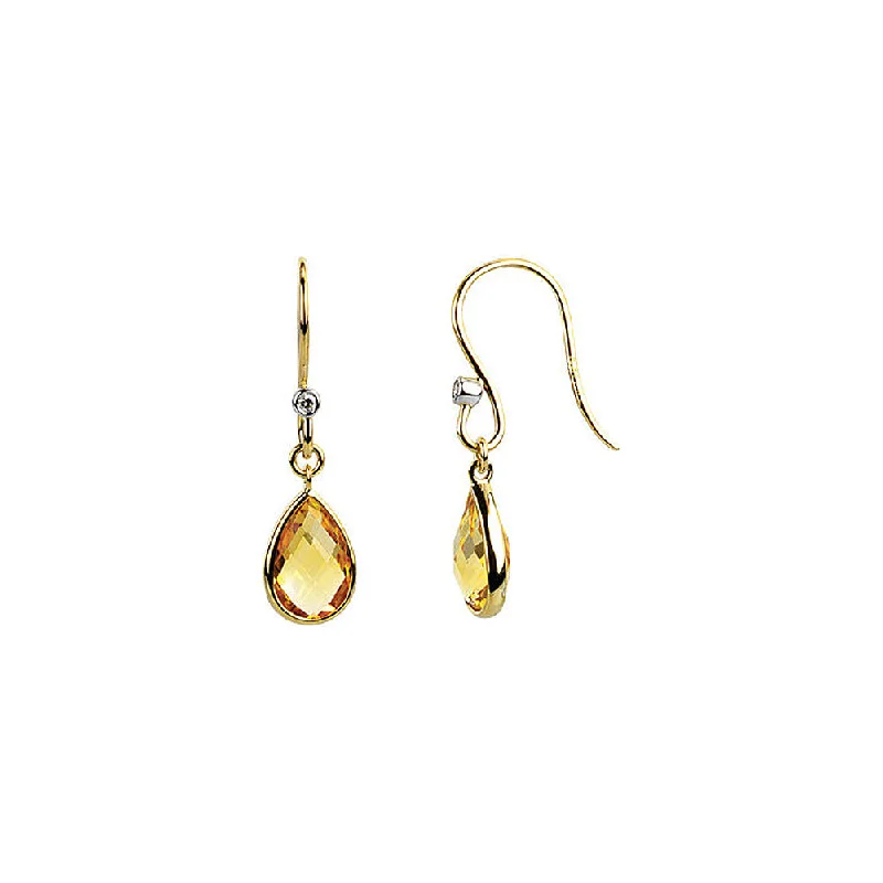 trendy earrings for women -Citrine Teardrop & Diamond Dangle Earrings in 14k Yellow Gold