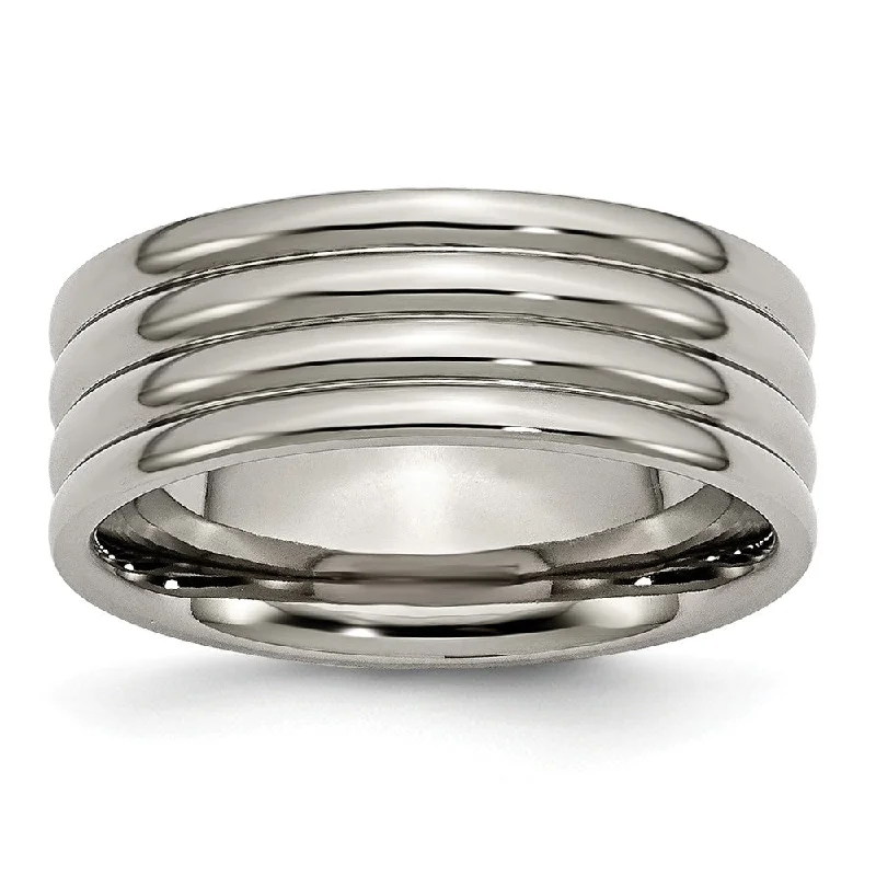 celestial rings for women -Titanium 8mm Polished Grooved Comfort Fit Band