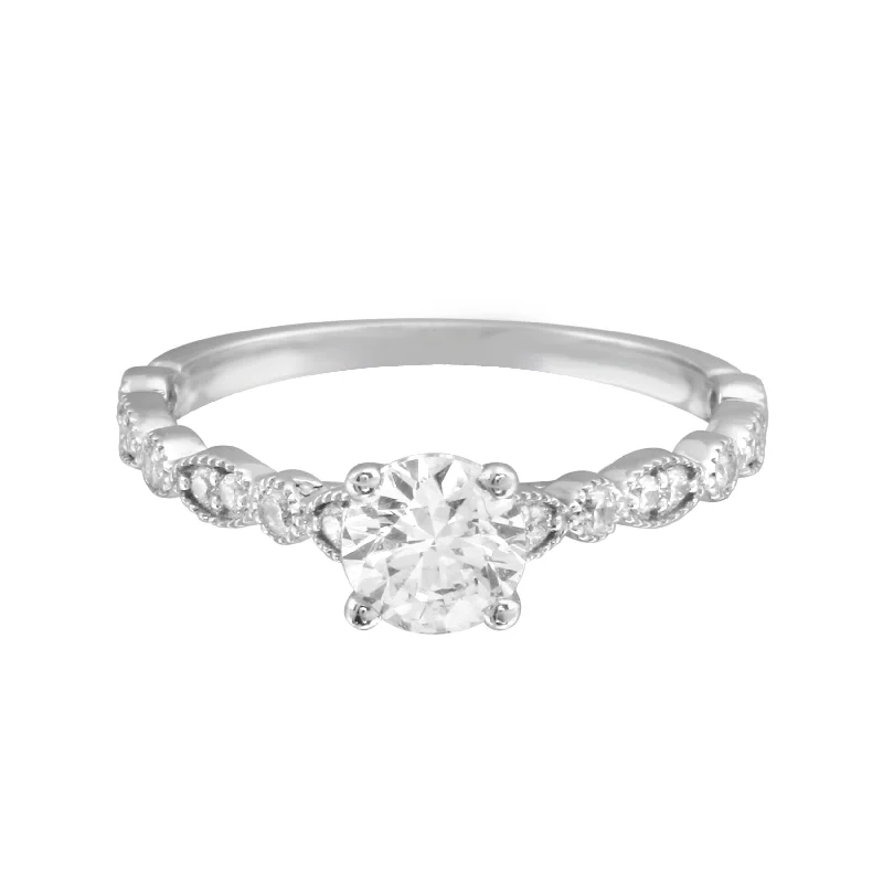 celebrity-inspired engagement rings -Round Solitaire Diamond with Marquise Band Engagement Ring