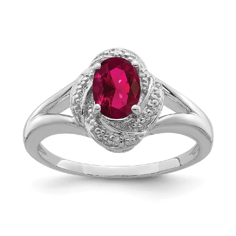 pearl cluster rings for women -Sterling Silver .01 Ctw (H-I, I2-I3) Diamond & Oval Created Ruby Ring