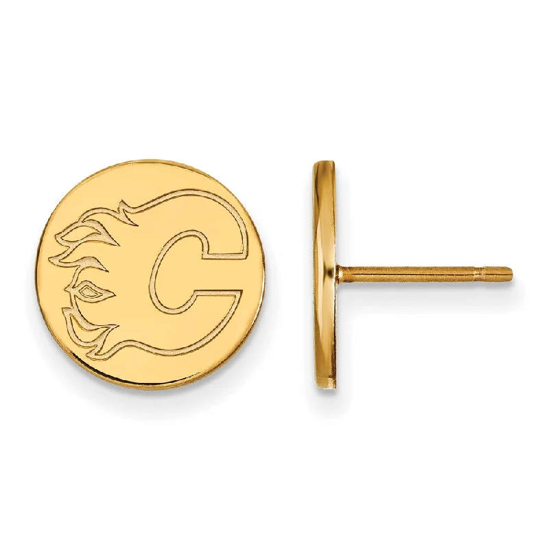 wedding earrings for women -SS 14k Yellow Gold Plated NHL Calgary Flames Small Post Earrings