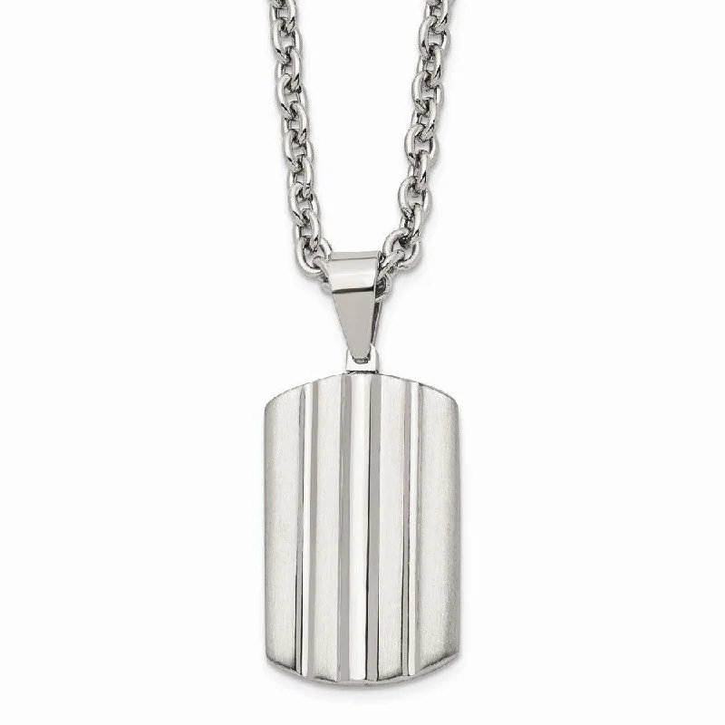 butterfly necklaces for women -Stainless Steel Brushed and Polished Grooved Dogtag Necklace