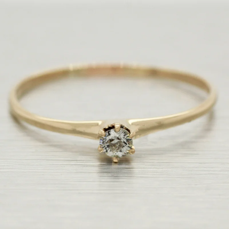 pave setting engagement rings -Vintage 0.10ct Round Diamond Solitaire Engagement Ring - 14k Yellow Gold