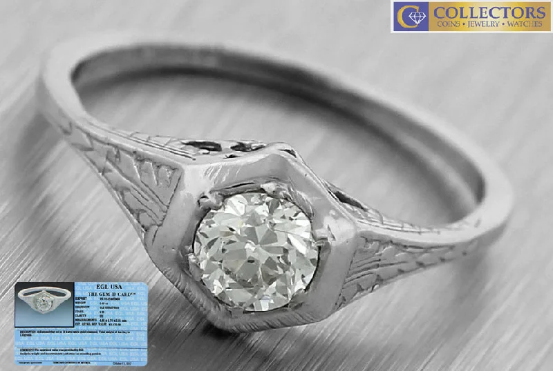 alternative engagement rings -Antique Art Deco Estate 14K White Gold 0.43ct Diamond Engagement Ring EGL USA