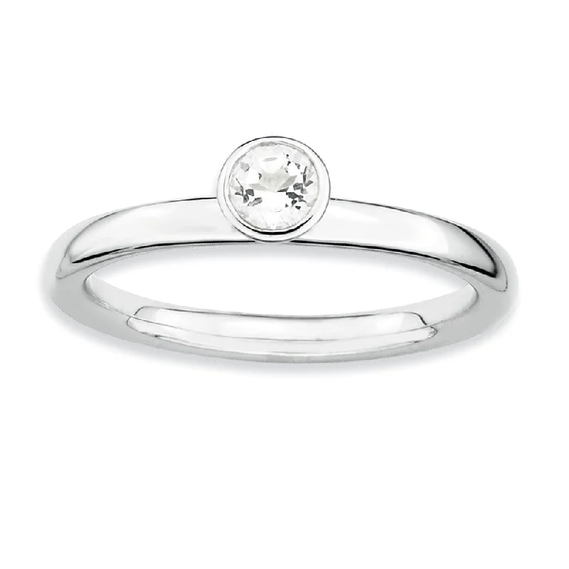 adjustable rings for women -Stackable High Profile 4mm White Topaz Silver Ring