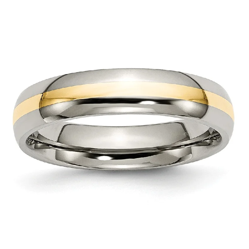 tiny stacking rings for women -Titanium and 14K Gold, 5mm Striped Unisex Standard Fit Band