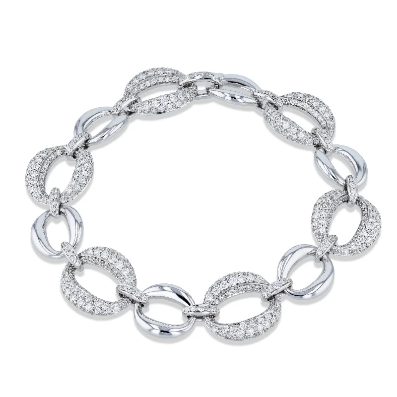 sun and moon bracelets for women -Diamond Pave 18K White Gold Link Bracelet