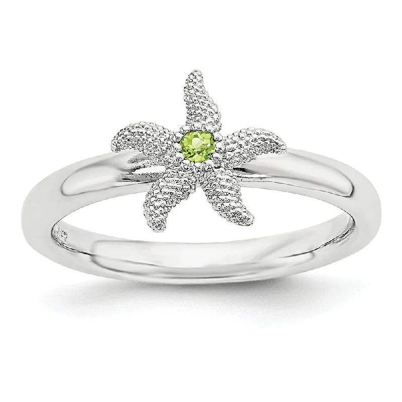 black onyx rings for women -Sterling Silver Stackable Expressions Peridot 10mm Starfish Ring