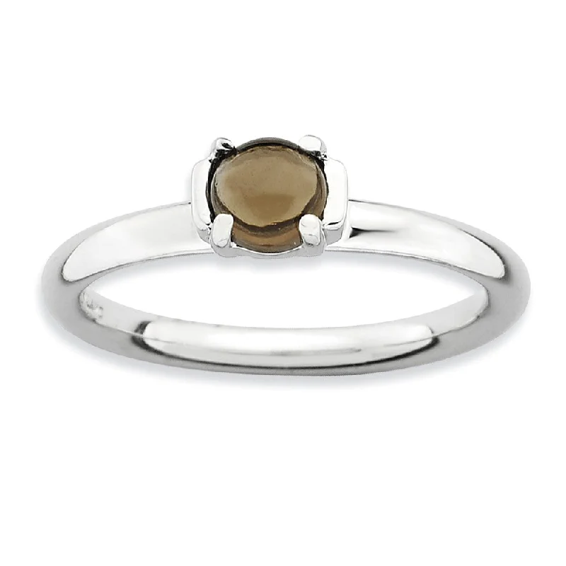 elegant wedding rings for women -Silver Stackable Smokey Quartz Ring