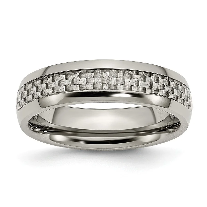 cocktail rings for women -6mm Titanium and Gray Carbon Fiber Domed Polished Band