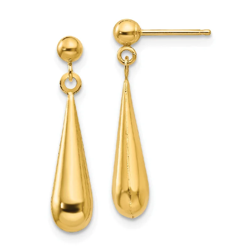 stylish gold earrings for women -3-D Teardrop Dangle Post Earrings in 14k Yellow Gold, 5 x 22mm