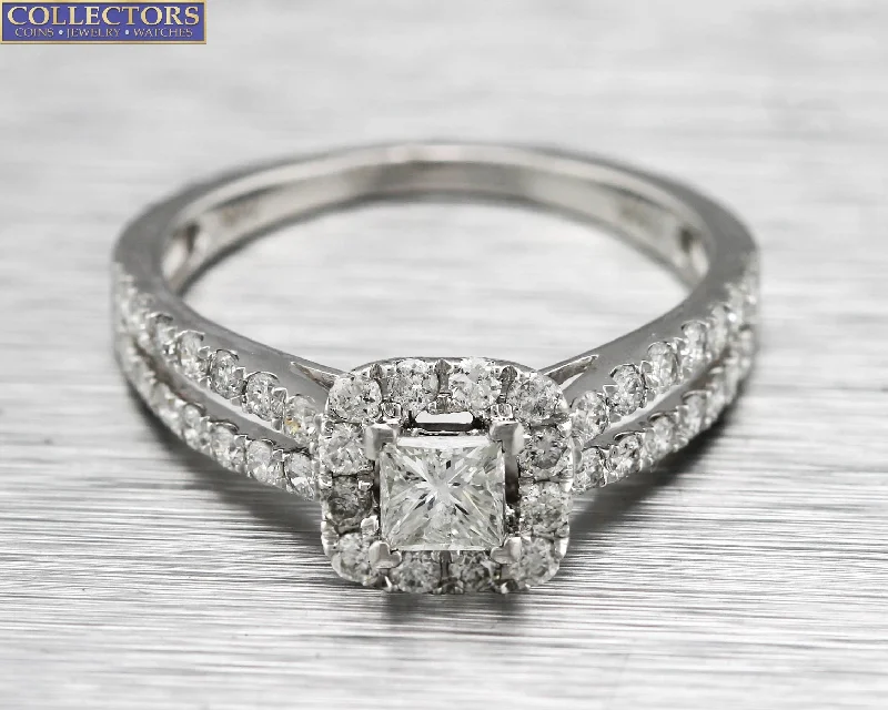 cathedral setting engagement rings -Ladies 14K White Gold 0.94ctw Princess Cut Diamond Split Band Engagement Ring