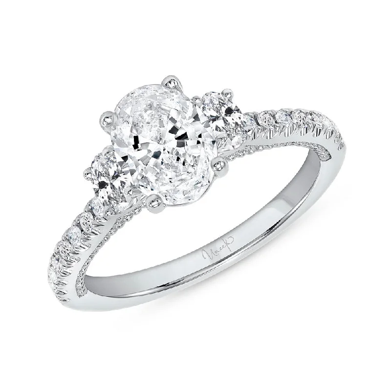 channel set engagement rings -Uneek Us Collection Three-Stone Oval Shaped Engagement Ring