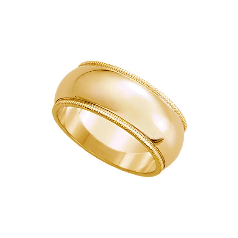 chunky rings for women -8mm Milgrain Edge Domed Band in 10k Yellow Gold